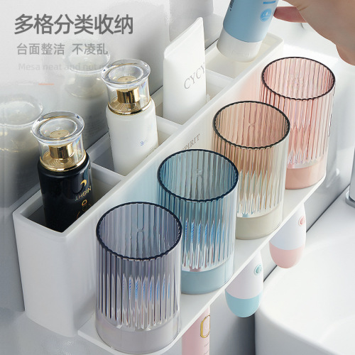 牙刷置物架免打孔漱口杯牙刷杯挂墙式卫生间收纳盒情侣牙刷架
