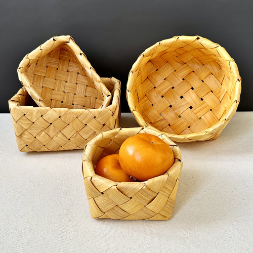 日式木质编织篮零食水果收纳筐手工野餐篮子